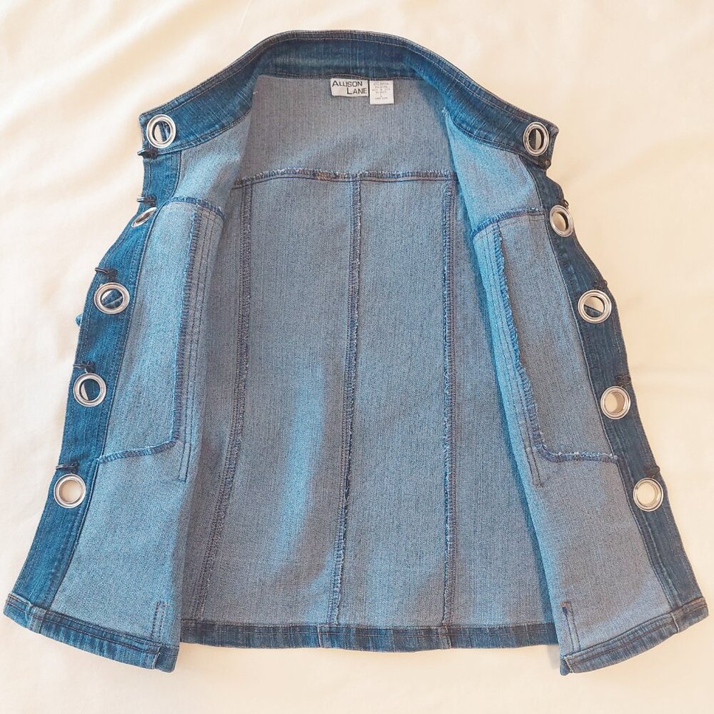 Blue Demin Collarless Vest by Allison Lane Sz L - Picture 5 of 5